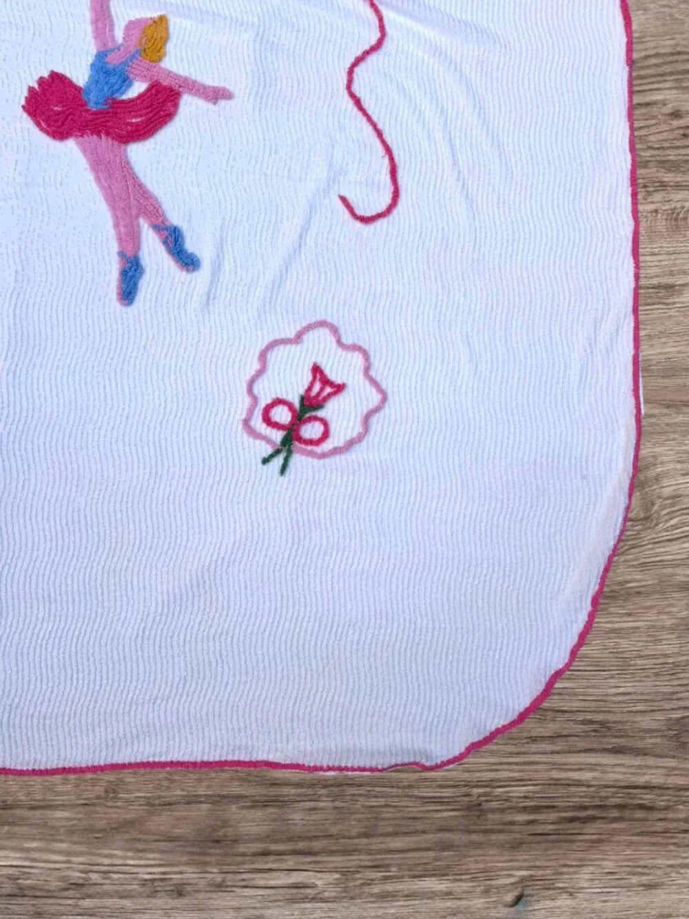 Vintage Chenille Twin Bedspread Pink Ballerina Roses Cottagecore Balletcore